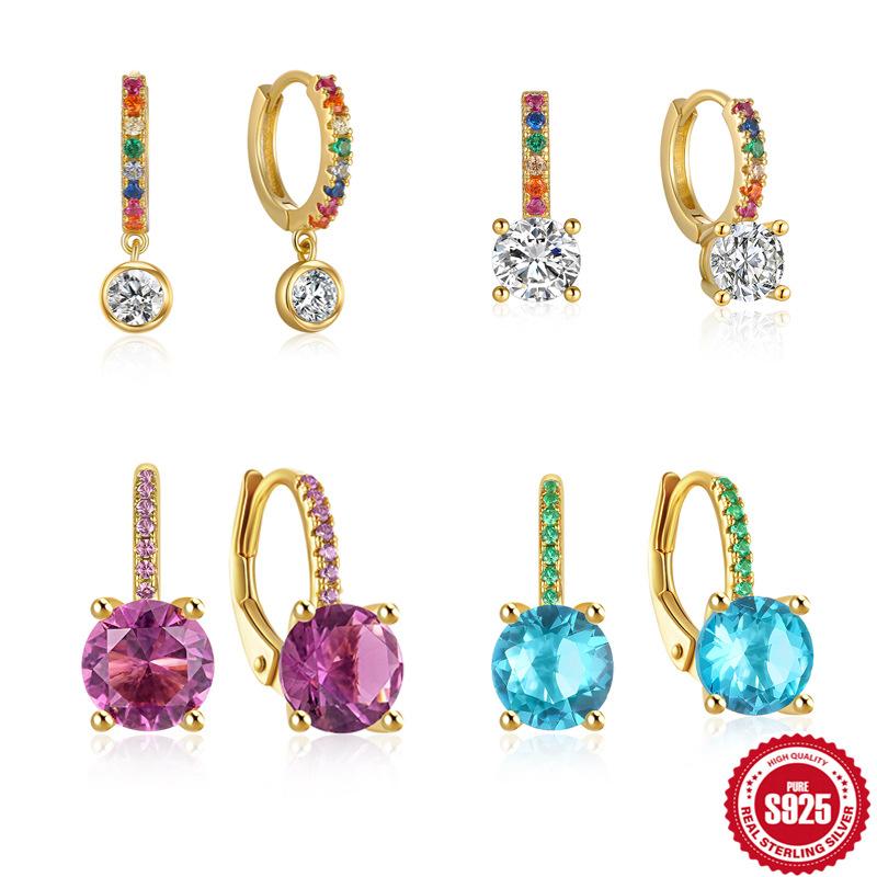

Luxury Diamond Set S925 Sterling Silver Classic Versatile Four-Claw Gemstone Earrings Earrings Earrings 925 Silver