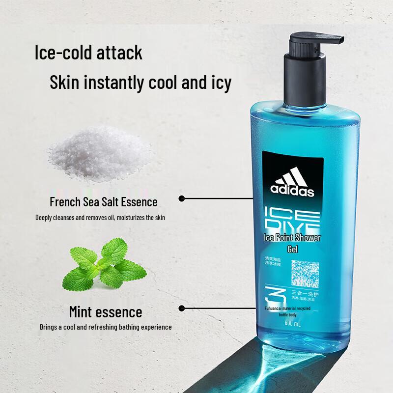 Adidas Men's Ice Point 3-in-1 Body Wash, Shampoo & Face Cleanser