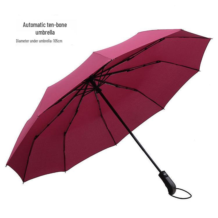 Automatic Three-Fold Sun & Rain Umbrella with Logo, Black Glue Sunscreen, and Ten Ribs