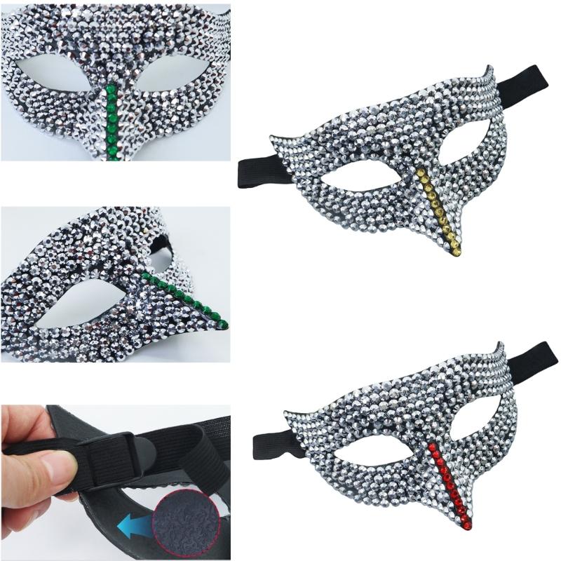 Rhinestones Masquerade Mask Half Face Mask Halloween Party Mask Masquerade Eye Mask For Men Women Masquerade Cosplay