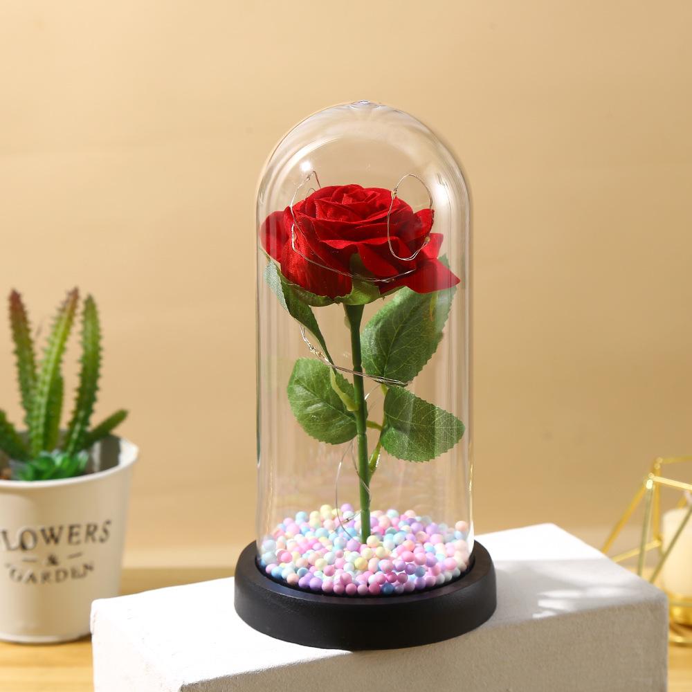 Valentine's Day Immortal Flower Glass Cover Gold Foil Rose Romantic Bouquet Ornament Couple New Year Birthday Gift