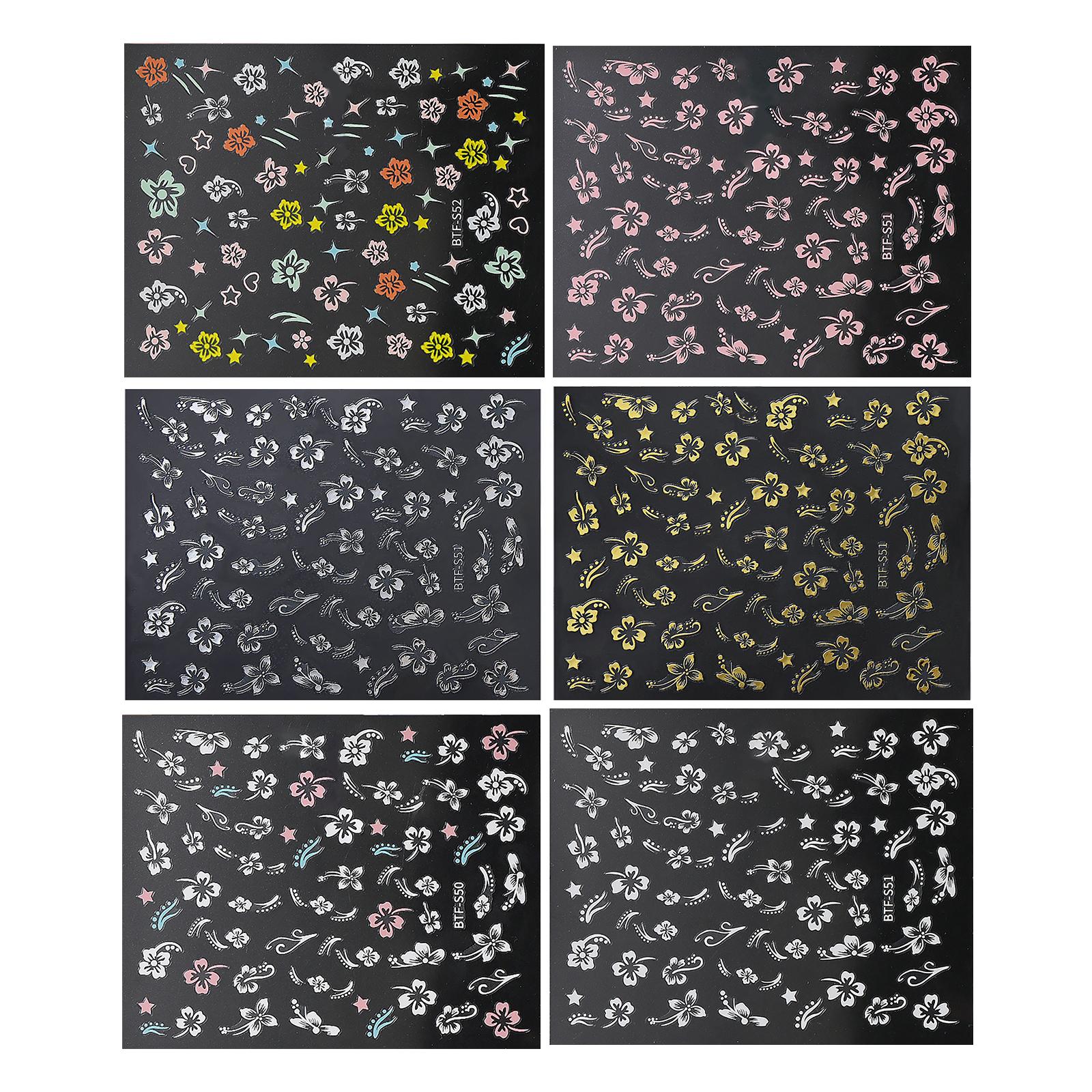 

6 листов цветочных наклеек для ногтей, цветочные наклейки для нейл-арта, красочные наклейки для ногтей, украшения для нейл-арта, наклейки для маникюра
