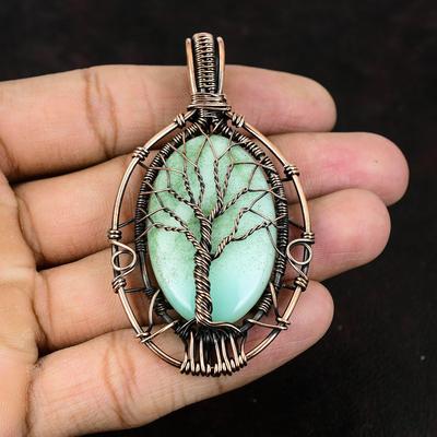 Baum des Lebens Chrysopras Anhänger Kupferdraht umwickelt Schmuck erstaunlicher Anhänger Edelstein Schmuck Geschenk für sie Geschenk für Mädchen Chrysopras Schmuck