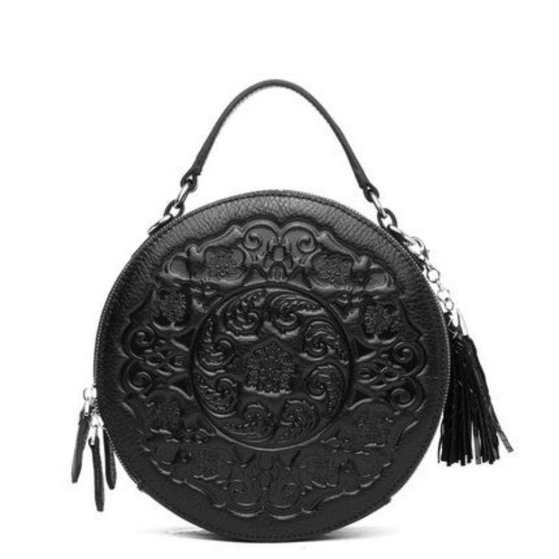 Summer Style Women's Shoulder Bag with Artistic Style, Leather Crossbody Shoulder Bag, Cowhide Small Round Bag