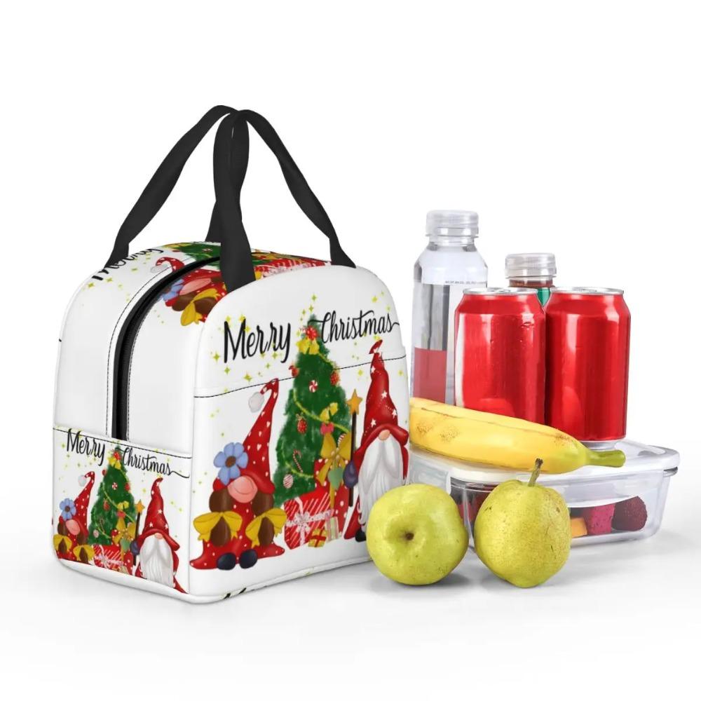 Cartoon Christmas House And Gnome Insulated Lunch Bag for Office Cooler Thermal Food Box Tote Portable Lunch Boxes Container
