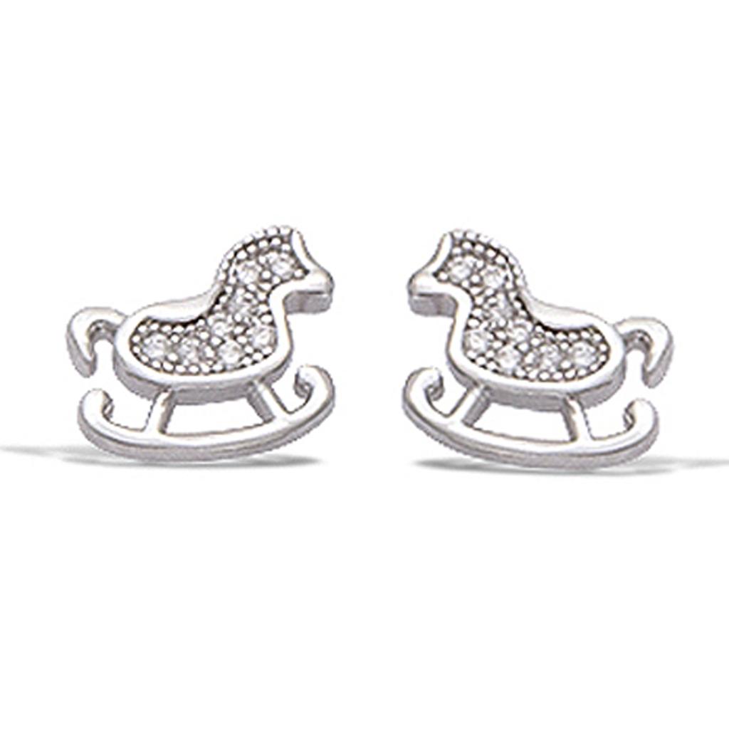 Les Trésors De Lily [N6261] - Boucles Argent 'Cheval à Bascule' blanc (rhodié) - 8x7 mm