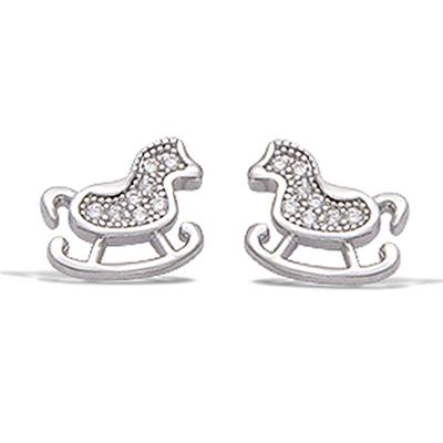 [N6261] - Silberohrringe 'Schaukelpferd' weiß (rhodiniert) - 8x7 mm