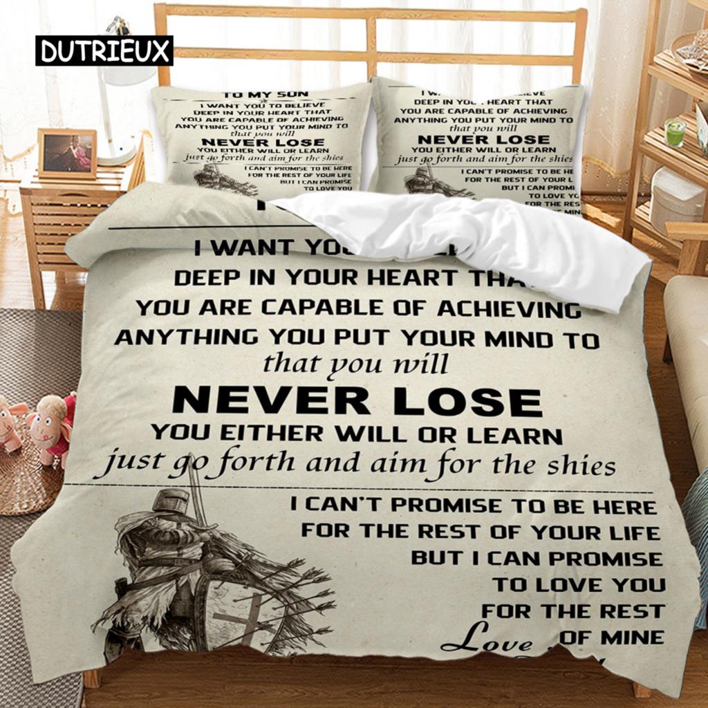 Letter Quilt Cover Package Letter Motivational Words To Son Letter Sleep Bedding Package Bedclothes Full Size Queen Dimension King Dimension Polyester