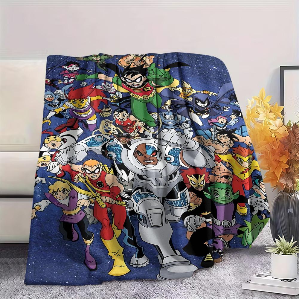 1PC Teen Titans Print FlAannel Blanket, High quality Comfortable for All Seasons, Home Decor, Warmth and Comfort