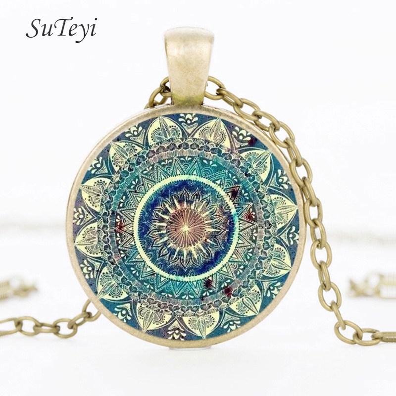 SUTEYI Boho Mandala Art Picture Earrings Vintage Henna Yoga Om Symbol Zen Buddhism Glass Dome Earrings For Women Jewellery