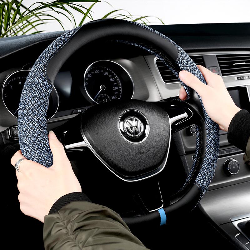 

CFZ Linen D01 Спортивная D-образная льняная оплетка на руль - Модный аксессуар для интерьера Black and Red Round