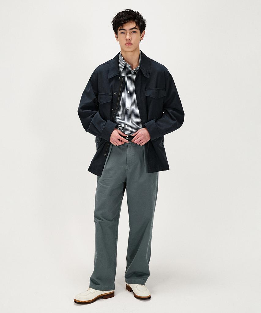 SHIRTER Cotton Drill Wide Chino Pants (Slate Blue)
