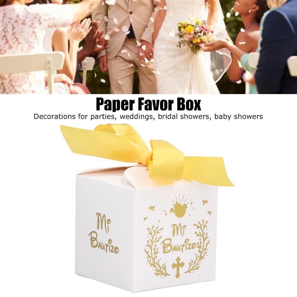 

50pcs Paper Material Party Favor Boxes Gold Ribbon Candy Boxes Party Decorations Gift Boxes Party