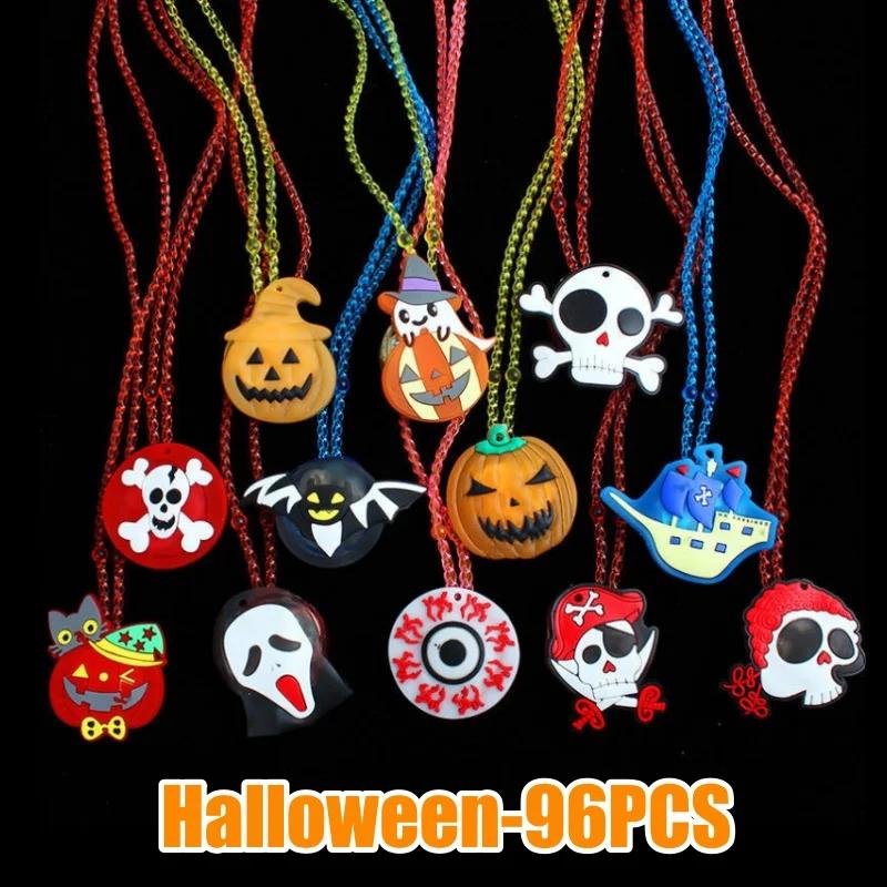 Halloween Light Up Pumpkin Necklace LED Glowing Christmas Pendant Mardi Gras Party Favor Gift for Kids Beaded Accessory