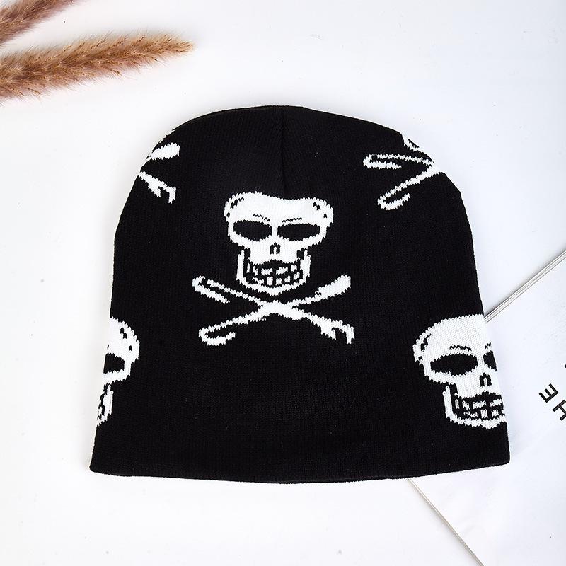 Striped Warm Knitted Hat Personalized Pullover Hat New Cold Hat Trendy Fashion Men's and Women's Skull Camouflage Outdoor
