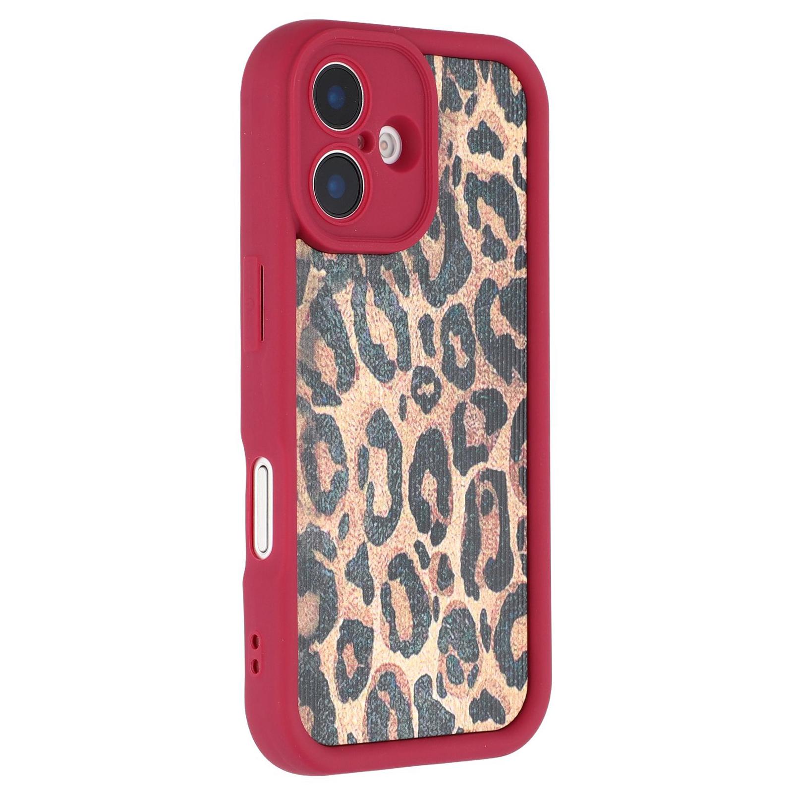 

For iPhone 16 Plus Case Leopard Print TPU Precise Cutout Phone Cover Red