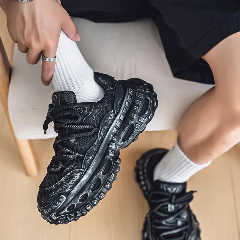 Men's Platform Sneakers Autumn New Cross Tied Breathable Non Slip Running Shoes Comfortable Height Increase Fashion Casual Shoes