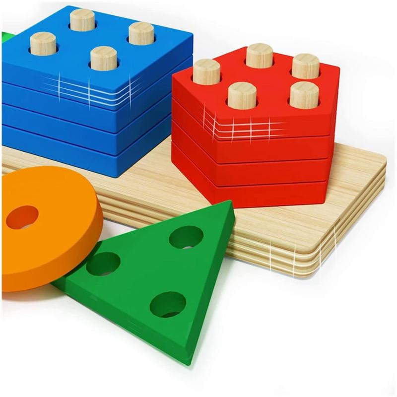 Montessori Wooden Toys Color Shape Matching Puzzle Game Colorful Beaded Color Cognition Early Educational Toys Gift for Children