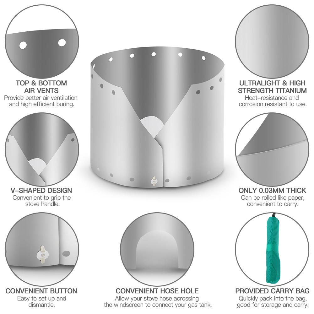 Ultralight Ultra-thin Titanium Outdoor Camping Stove Wind Shield Screen Height 15cm 19cm Windproof Plate windshieldalcohol