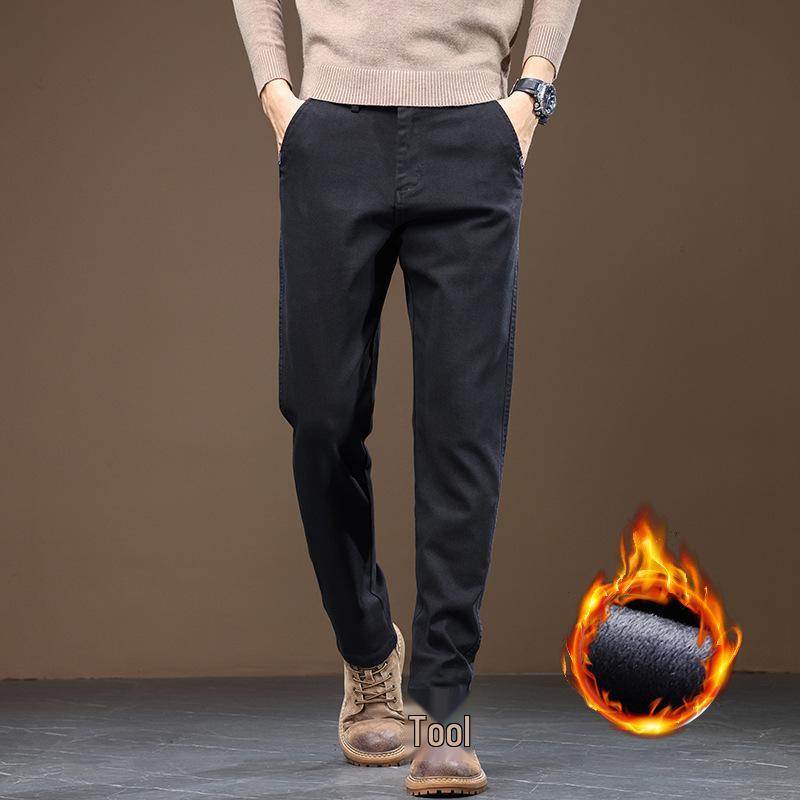 Douyin Men's 2024 Winter Fleece-Lined Straight-Leg Casual Pants