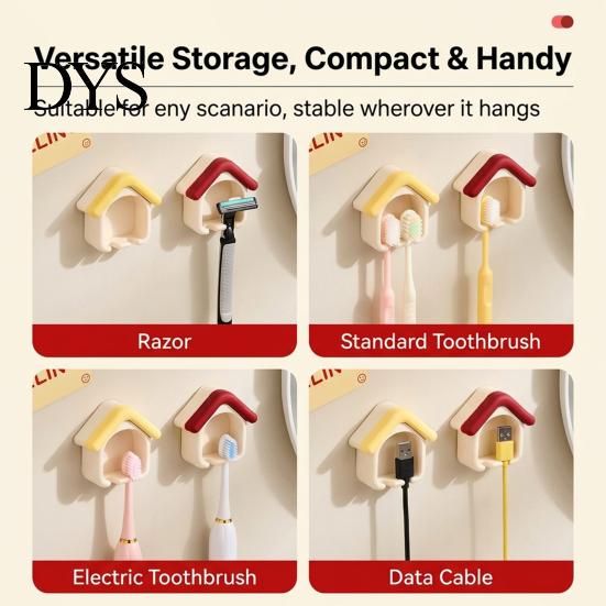 Household Toothbrush Storage Cartoon House Holder, Wall Mounted Bathroom Organizer, Suspended Soft Card Slot Holder Drainage Drying Rack for Electric