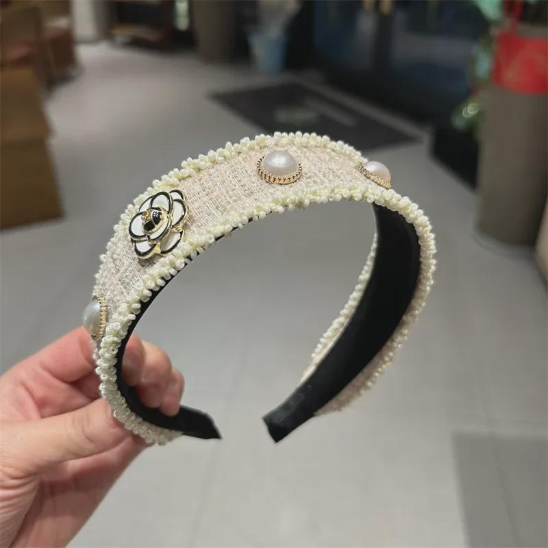 Elegant Baroque Pearl Headband with Camellia Inlay for Women