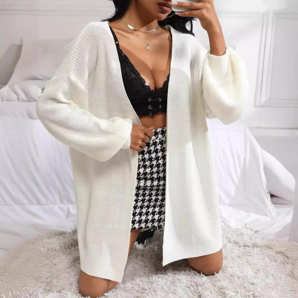 1011 New Versatile Lantern Sleeve Cardigan Machine Washable Lazy Wind Cardigan Sweater Loose Platform Supply Chain
