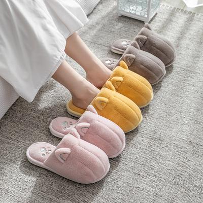 New Cute Cartoon Fabric Plush Cotton Slippers Winter Non-slip Couple Home Warm Home Indoor Cotton Shoes