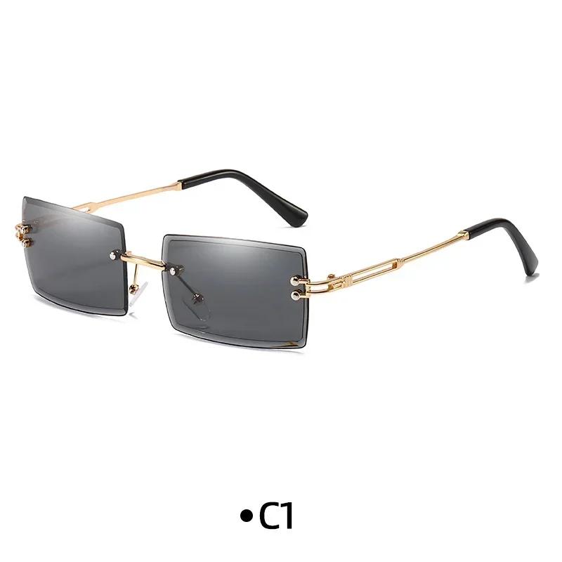 

Fashion Rimless Rectangle Sunglasses Women Men Alloy Trendy Brand Small Square Sun Glasses Gradient Black Lens Shades Uv400
