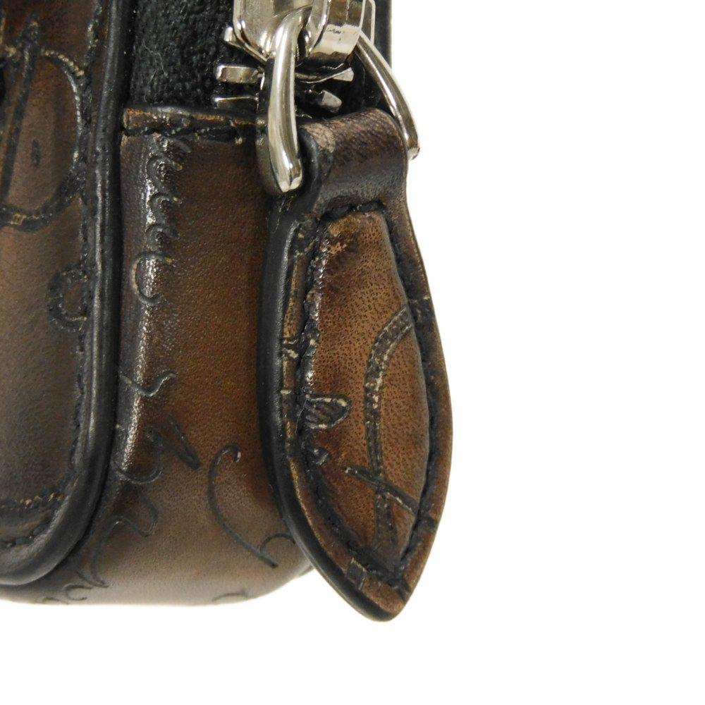 Used Anjou Nano Scritto Leather Pouch 11828 7922 Mini Body Bag/Waist Bag Calligraphy Cacao Men's from Japan AUTHENTIC