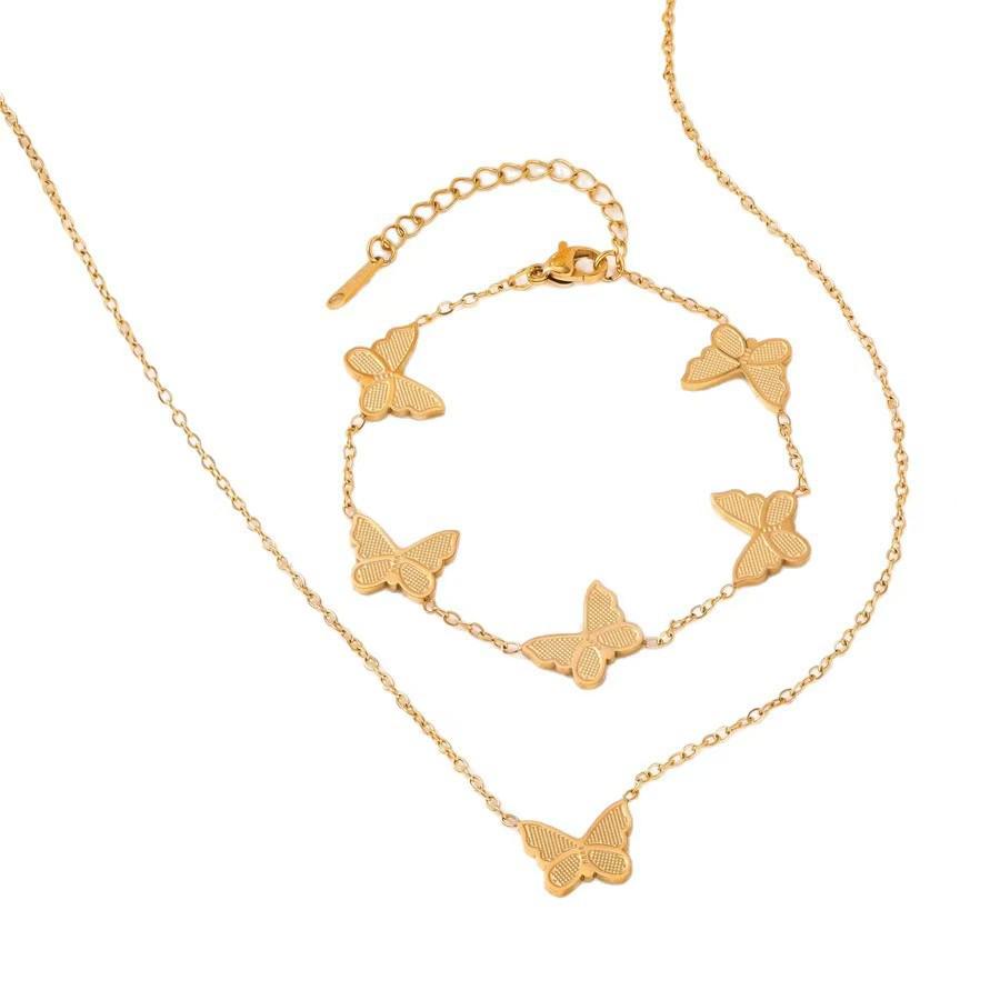 Luxury Titanium Steel Butterfly Necklace & Bracelet Set for Women