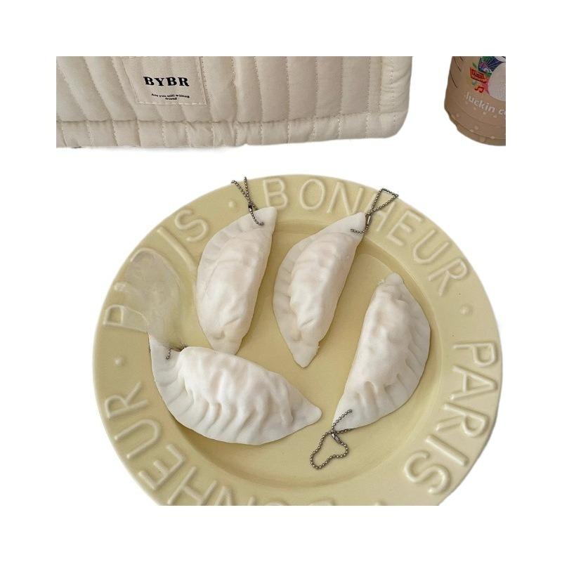 Simulated Dumpling Squishy Stress Relief Toy With Keychain Creative Prank Squeeze Fidget Pendant Anti-Anxiety Relax Gadget