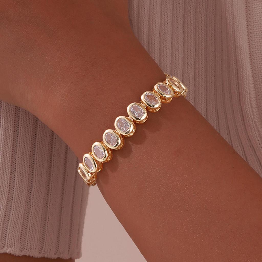 14K Gold-Plated Women's Watch Strap Bracelet with Zircon, Two-Sided Polished Chain, European-American Style Jewelry.
