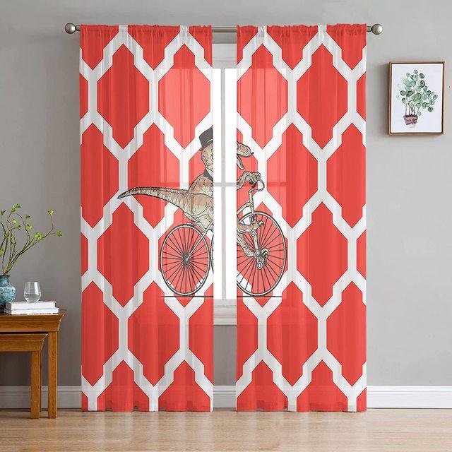 

Марокканские прозрачные вуали с геометрическим рисунком омбре, каваи, динозавр, прозрачные шторы для спальни, гостиной, кухни, шифоновые тюлевые шторы 1 PCS W100XH250cm