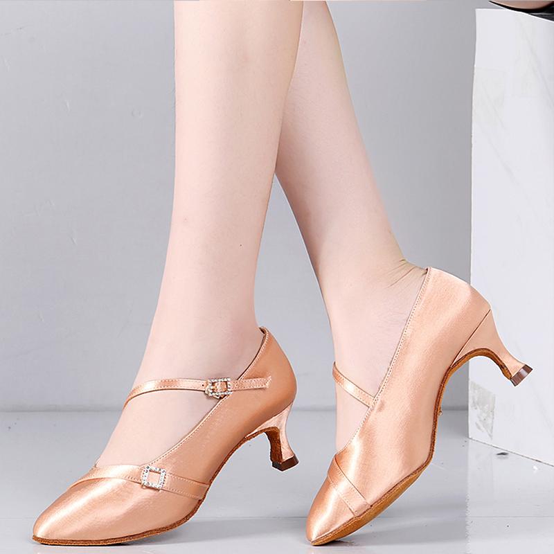 Silk Modern Dance Shoes Adult Women Mid Heel 5.5cm Waltz Ballroom Standard Dance Shoes Latin Tango