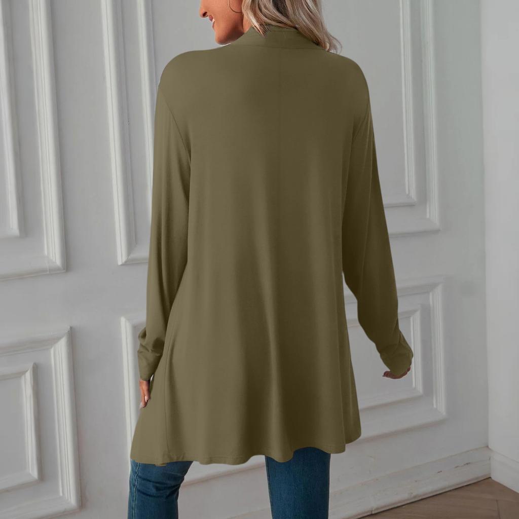 Damen Einfarbig Langärmelig Mittellanger Cardigan Top Jacke