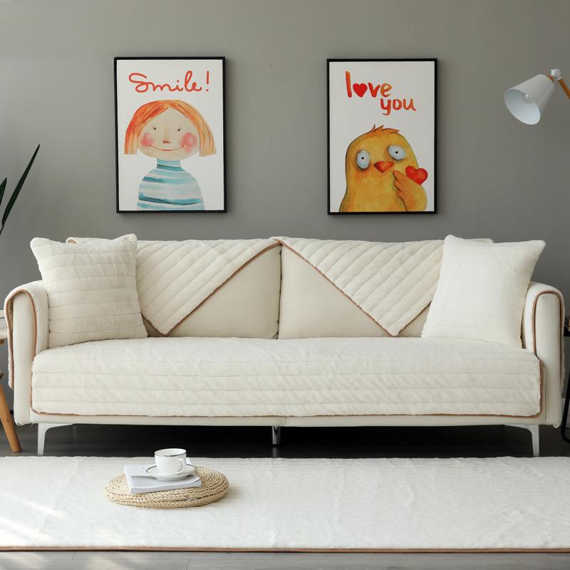 Plush Sofa Cushion New Winter Thickened Leather Anti-slip Cushion Light Luxury Simple Sofa Cover Thickened