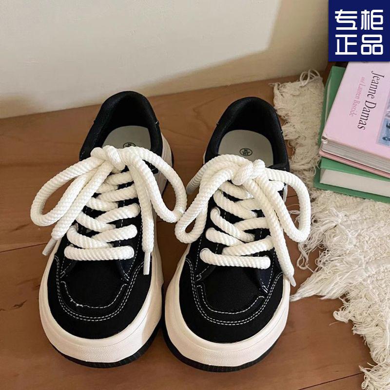 Mango head platform canvas shoes women's niche design sense retro casual board shoes spring new ins small