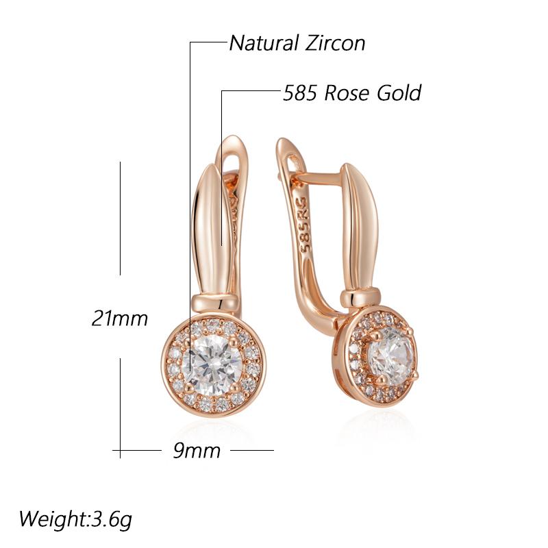 Simple  Rose Gold Color Round Dangle Earrings For Women Luxury Natural Zircon Accessories Bride Wedding Fine Jewelry