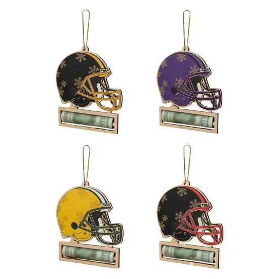 Wooden Money Holder Christmas Ornament Football Helmet Cash Gift Card Holder Sports Fan Gift for Men Players Coaches