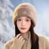 Autumn and winter thickened warm hat women's big head circumference shows a small face Baotou hat versatile knitted wool hat ear protector cold hat