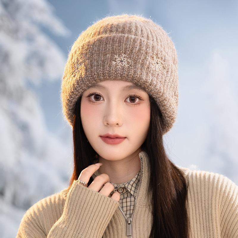 Autumn and winter thickened warm hat women's big head circumference shows a small face Baotou hat versatile knitted wool hat ear protector cold hat