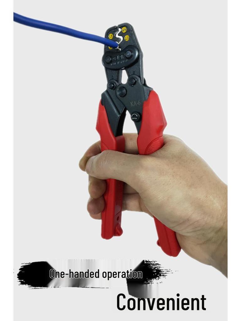 Labor-Saving Ratchet Crimping Pliers with Bare Terminal Nipple Cap, Model KA5-6