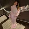 European and American style summer new temperament street trend slightly transparent sexy pleated splicing slim dress
