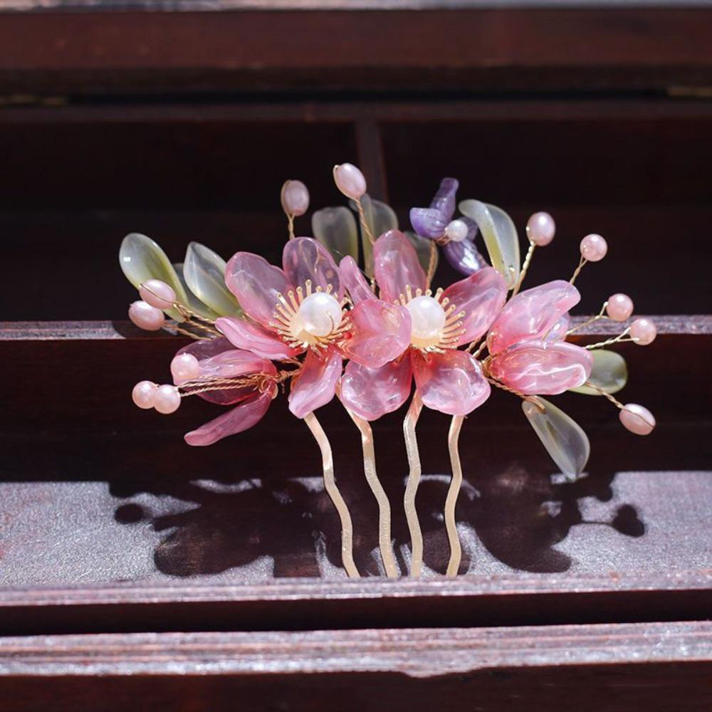 Floral Tang Dynasty Hairpin Tassel Flower Hair Comb Antique Ancient Hair Stick  Children