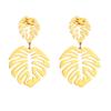 Gold Monstera Leaf Drop Earrings for Women