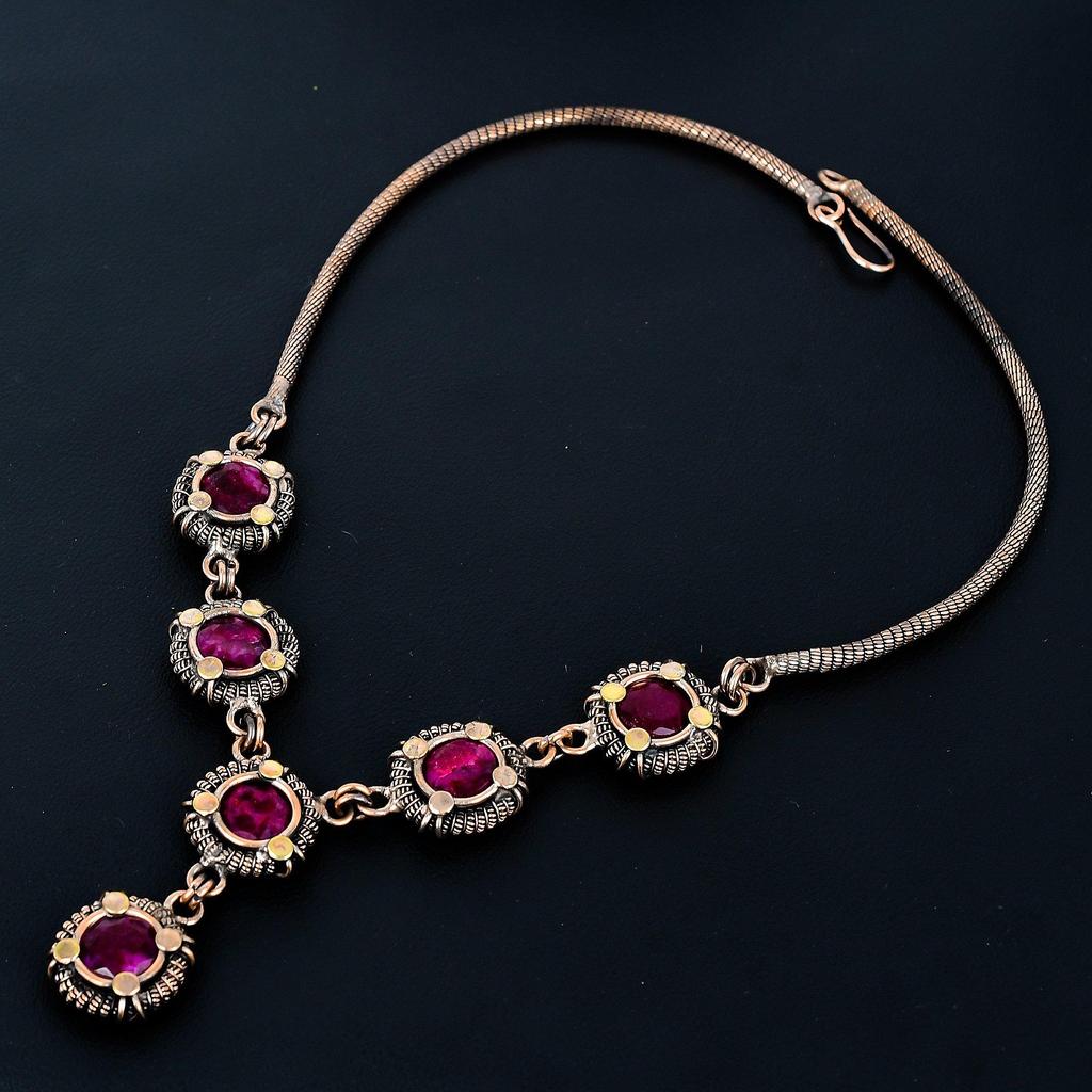 Ruby Necklace, 999 Copper Wire Wrapped Adjustable Chain Necklace. Gift For Women Handmade Necklace Gemstone Jewelry