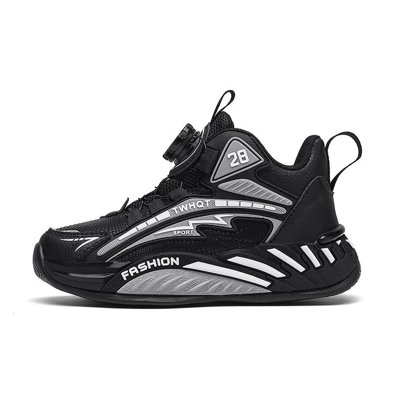 Autumn Winter Leather Sneakers Children Rotary Buckle Casual Sports Shoes Kids Trainers Comfortable Non-slip Children's Sneakers