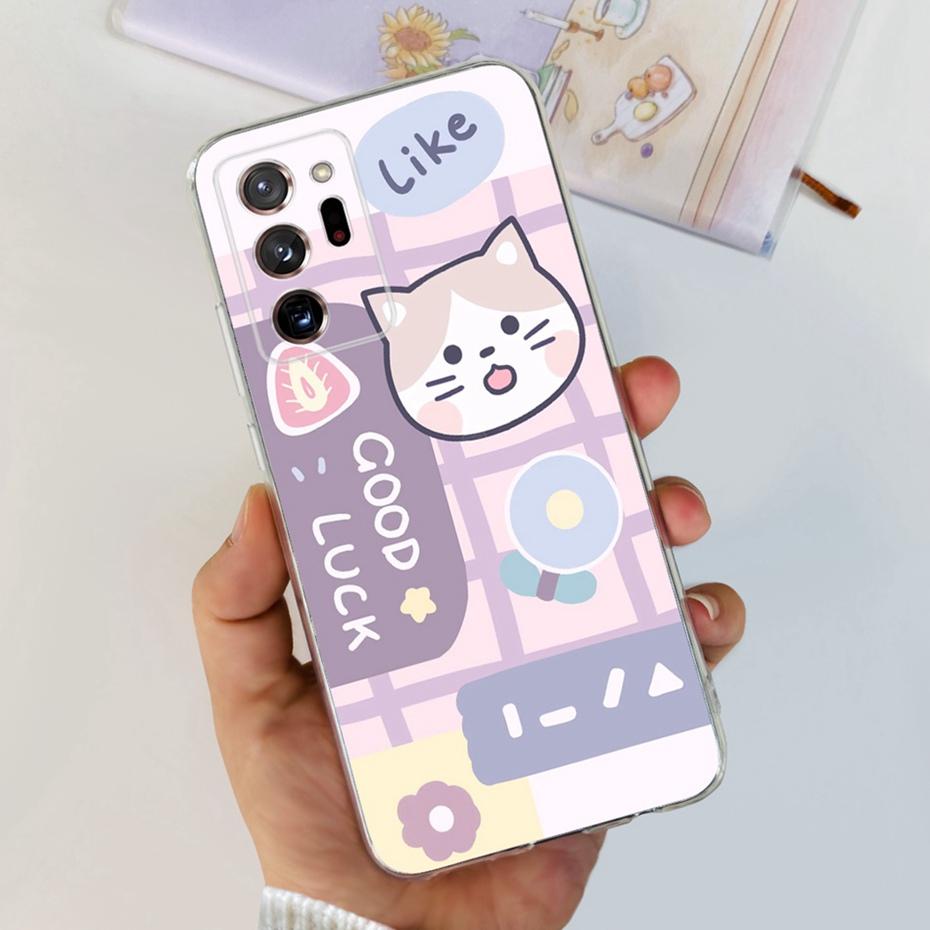 Case For Samsung Galaxy Note 20 Ultra 5G Note20 Cute Flower Cat Painted Soft Silicone TPU Cover For Samsung Note 20 20Ultra