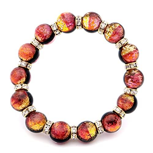 [GOLD STONE] Glowing Firefly Glass Bracelet, Kerama Sunset Orange, Sparkling Okinawa Power Stone, Inner Circumference: Approx. 18.5cm
